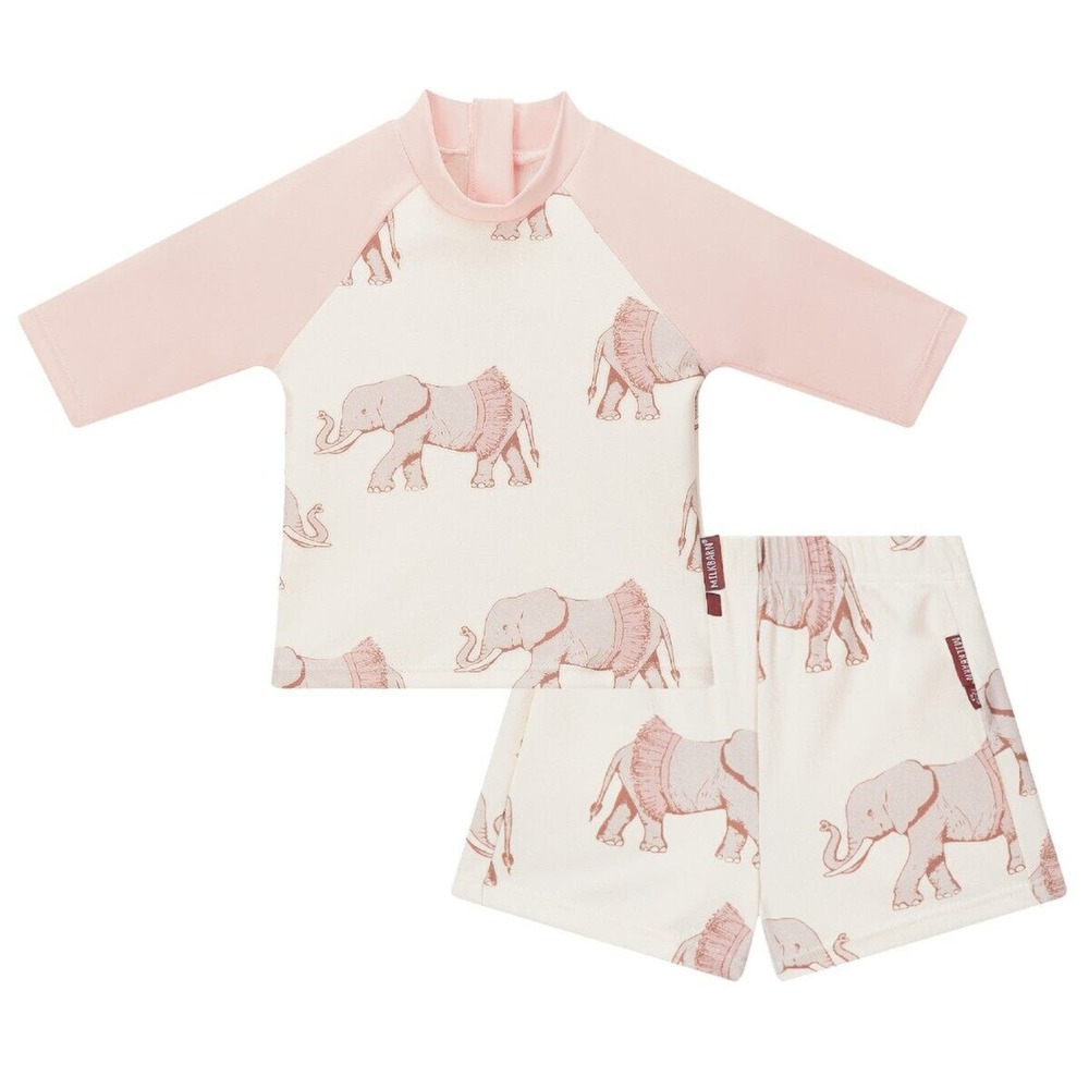 Milkbarn Short Sleeve Zipper Top And Swim Trunks Set -- Tutu Elephant NWT